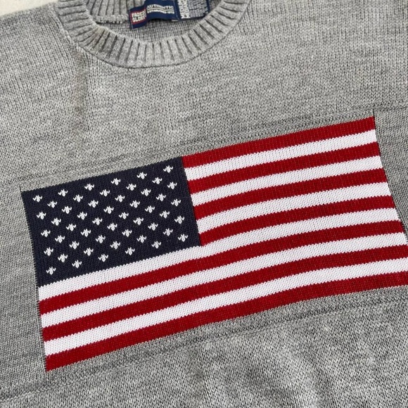 Vintage Faded Glory Grey Knit American Flag Crewneck Sweater - Picture 3 of 6